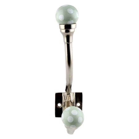 Sage Green Dottted Ceramic Iron Hook